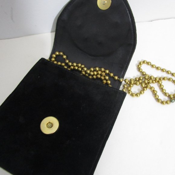 Jeweled Black Suede Box Crossbody Purse Shoulder Bag Gold Chain 80s - Picture 7 of 10